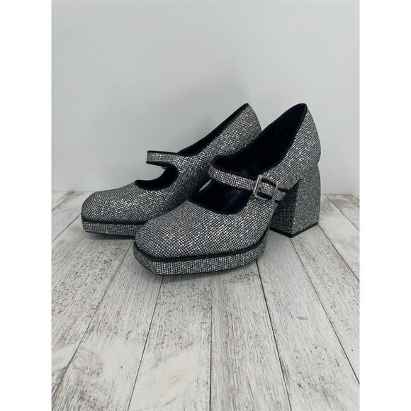 Gianni Bini Shoes - Gianni Bini 2-Night Disco Glitter Silver Rhinestone Platform Pumps Size 10M